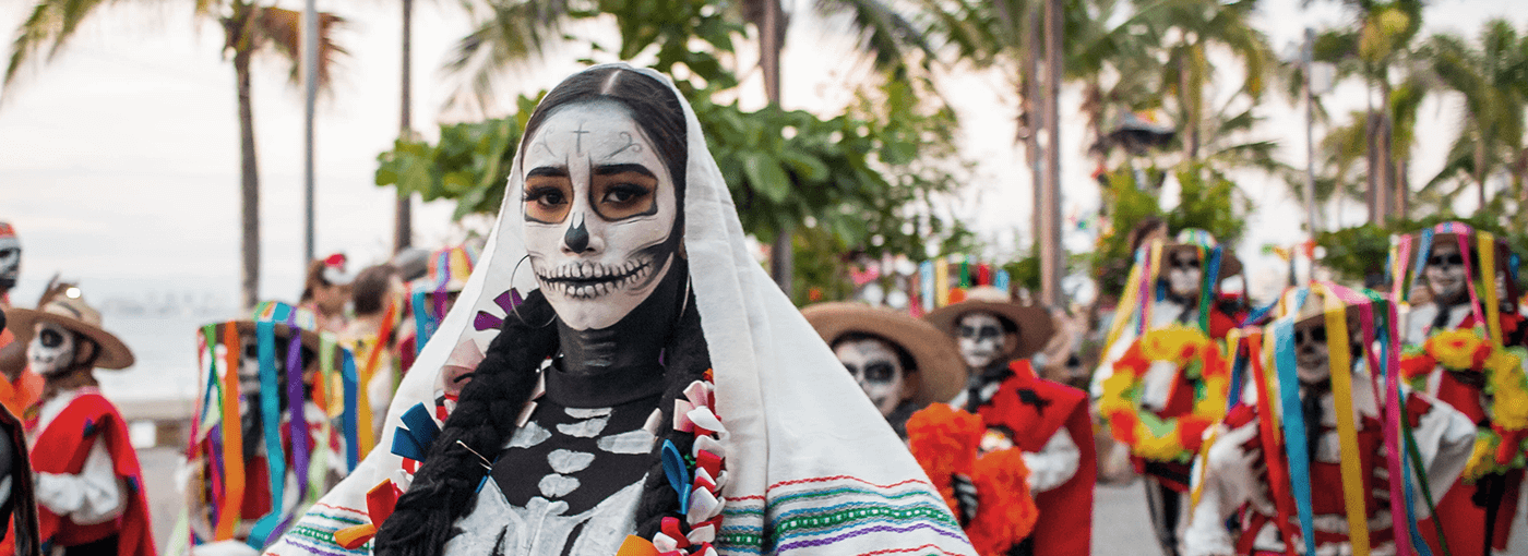 Woman with Catrina makeup for the Day of the Dead celebration in Mexico