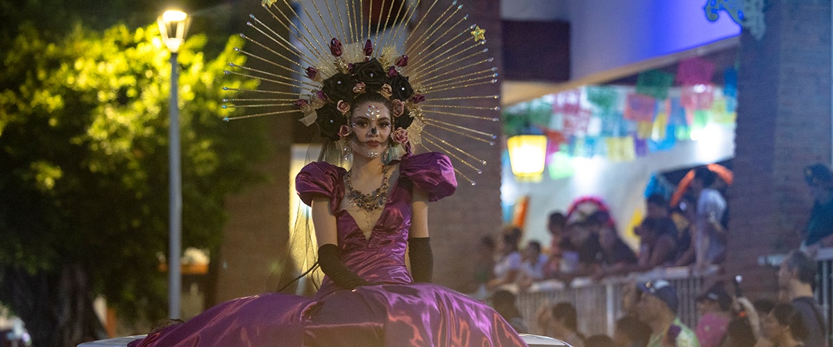 Woman painted as Catrina in Puerto Vallarta during the Day of the Dead celebration.