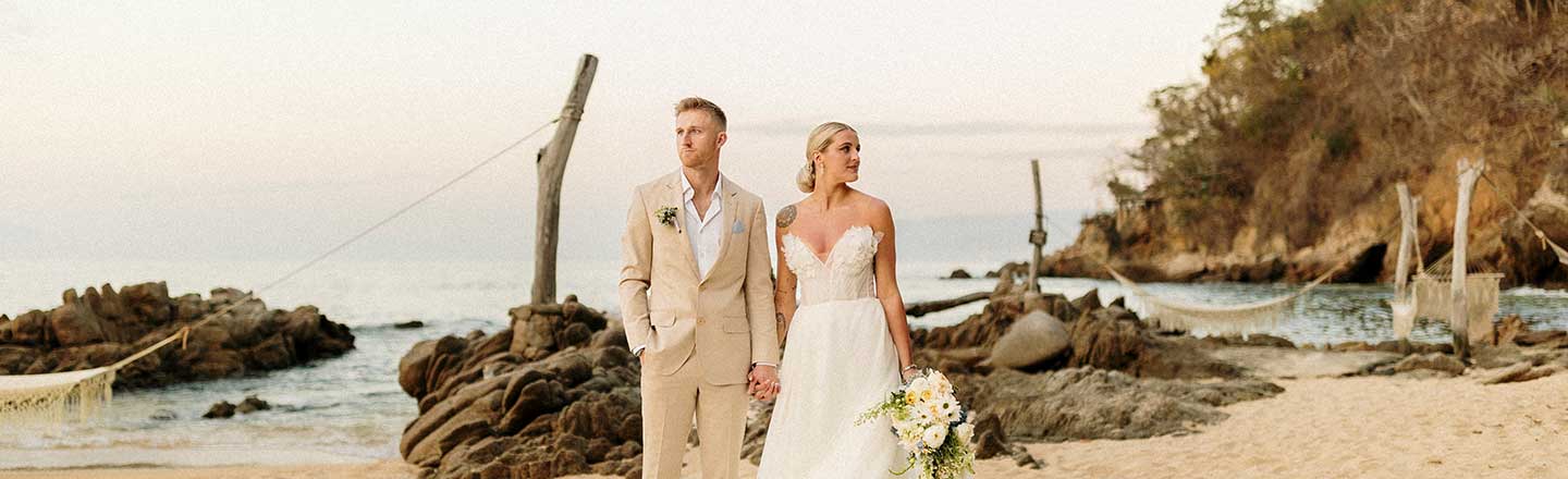Couple celebrating wedding on the beach in Puerto Vallarta